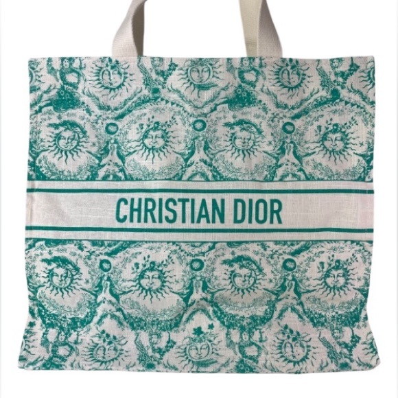 Christian Dior Dioriviera Linen Cotton Blend Tote Turquoise 2024 - Picture 4 of 10